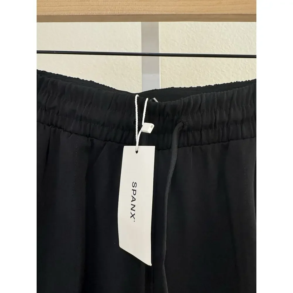Spanx CarryOn Wide Leg Pants Womens S Petite Black Travel Drawstring 21545Q